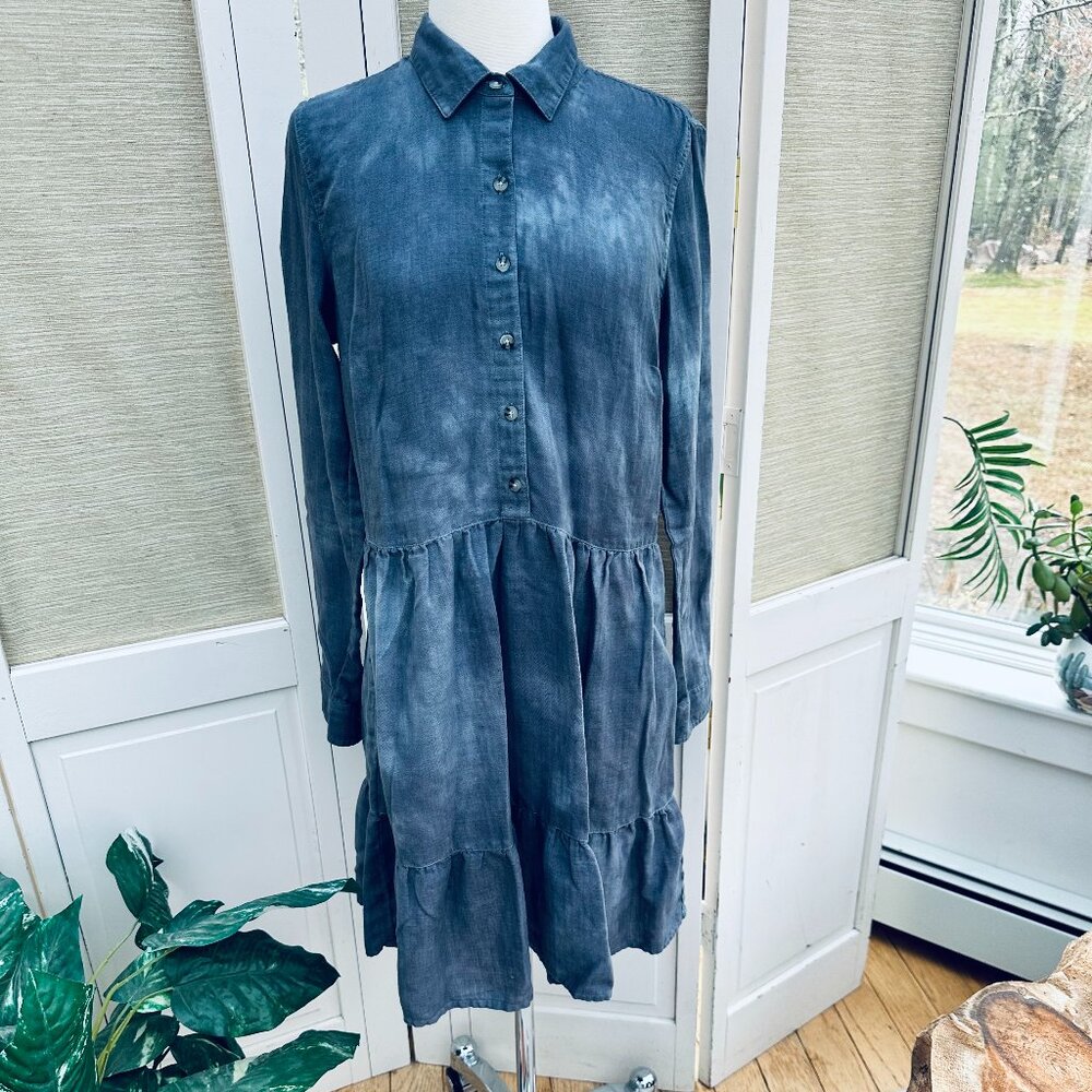 Toad & Co Gray Tiered Shirt Dress M Button Front Pockets Lyocell Mini